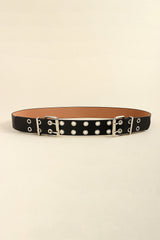 PU Leather Two Row Eyelet Belt - Trendsi