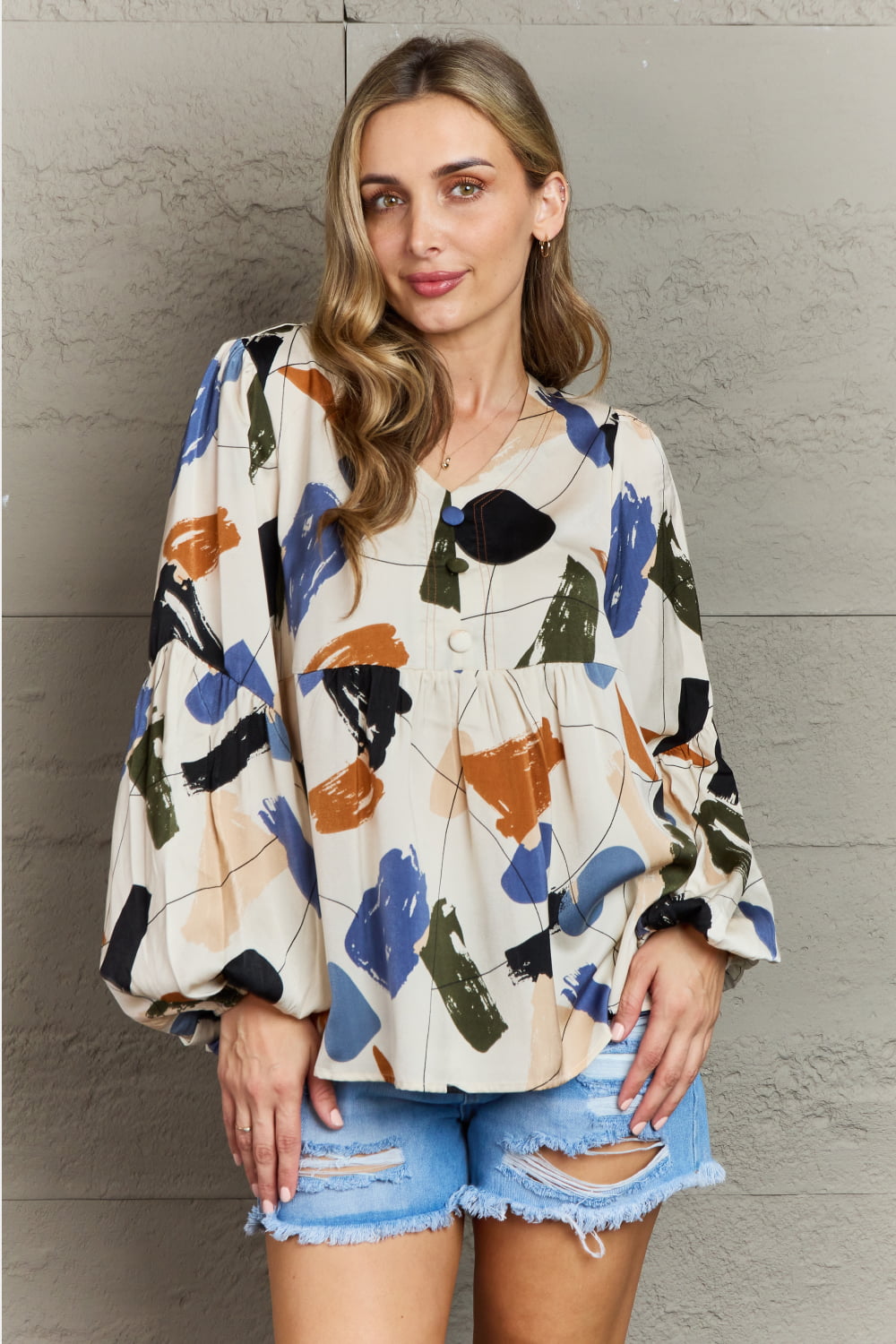 Hailey & Co Wishful Thinking Multi Colored Printed Blouse - Flyclothing LLC