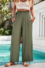 Smocked Wide Leg Pants with Pockets - Flyclothing LLC