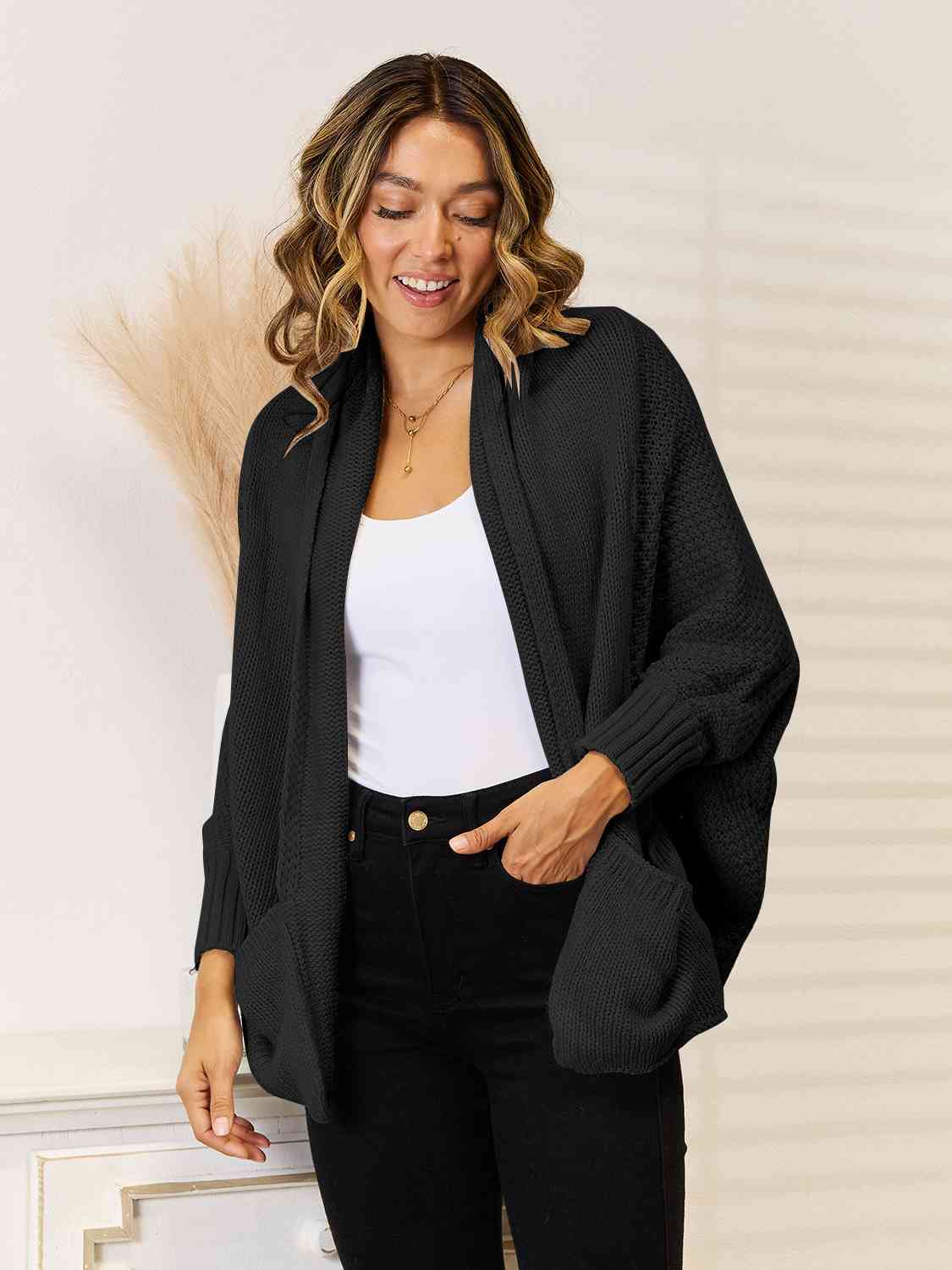 Open Front  Cardigan with Pockets - Flyclothing LLC