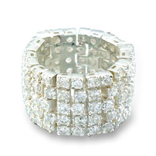 Alamode High-Polished 925 Sterling Silver Ring with AAA Grade CZ in Clear - Flyclothing LLC