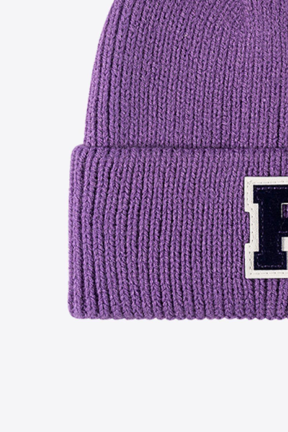 Letter Patch Cuffed Knit Beanie - Flyclothing LLC