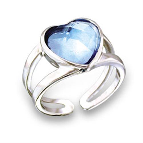 Alamode Rhodium Brass Ring with Top Grade Crystal in Sea Blue - Flyclothing LLC