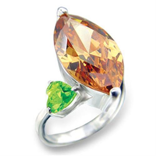 Alamode High-Polished 925 Sterling Silver Ring with AAA Grade CZ in Champagne - Flyclothing LLC