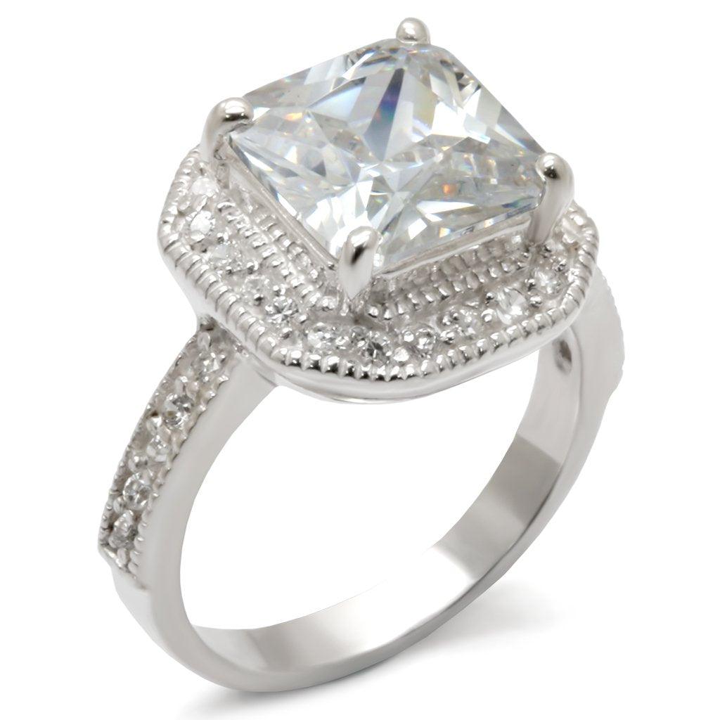 Alamode High-Polished 925 Sterling Silver Ring with AAA Grade CZ in Clear - Flyclothing LLC