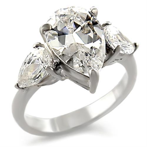 Alamode High-Polished 925 Sterling Silver Ring with AAA Grade CZ in Clear - Flyclothing LLC