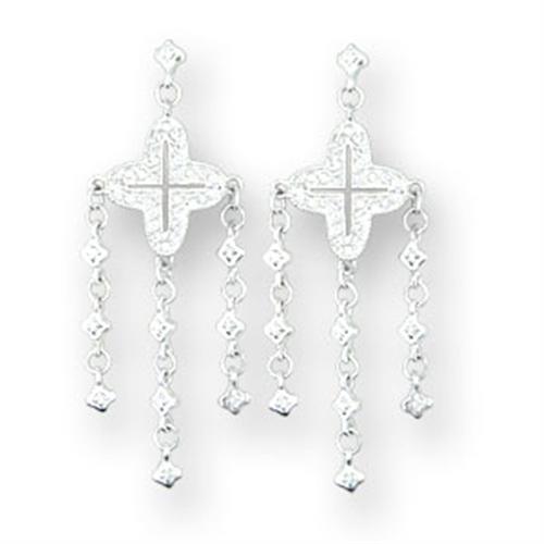 Alamode High-Polished 925 Sterling Silver Earrings with AAA Grade CZ in Clear - Flyclothing LLC