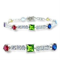 Alamode High-Polished 925 Sterling Silver Bracelet with AAA Grade CZ in Multi Color - Flyclothing LLC