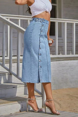 Button Fly Split Denim Skirt - Flyclothing LLC