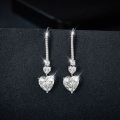 5.44 Carat 925 Sterling Silver Moissanite Heart Drop Earrings - Flyclothing LLC