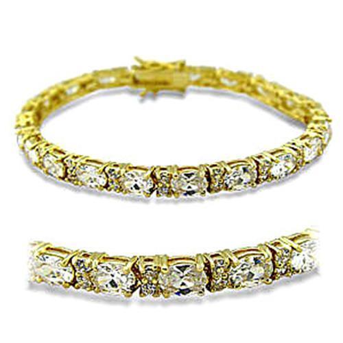 Alamode Gold Brass Bracelet with AAA Grade CZ in Clear - Flyclothing LLC