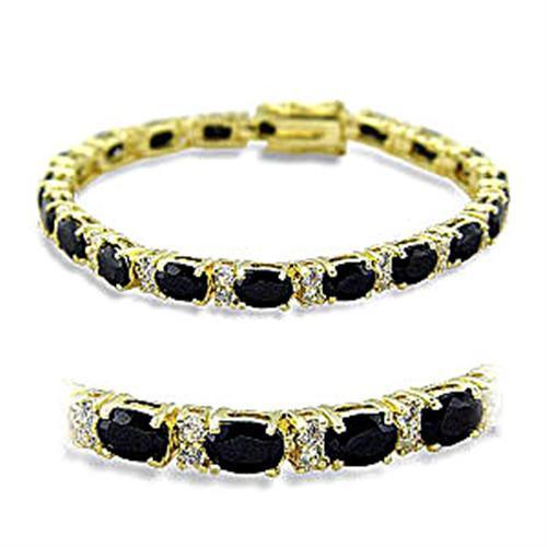 Alamode Gold Brass Bracelet with AAA Grade CZ in Jet - Flyclothing LLC