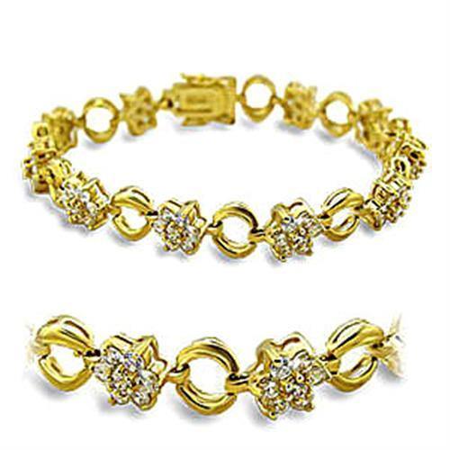 Alamode Gold Brass Bracelet with AAA Grade CZ in Clear - Flyclothing LLC