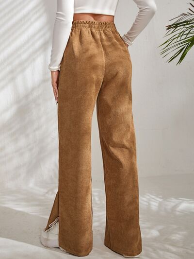 Slit Pocketed High Waist Wide Leg Pants - Flyclothing LLC