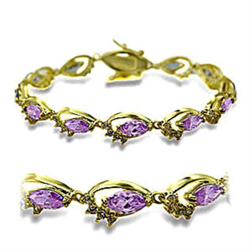 Alamode Gold Brass Bracelet with AAA Grade CZ in Light Amethyst - Flyclothing LLC