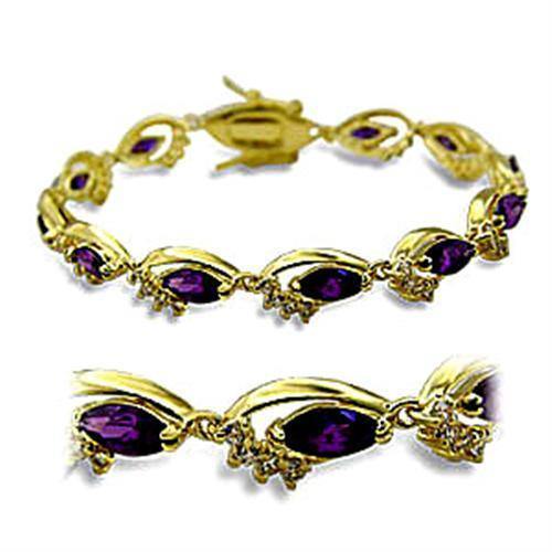 Alamode Gold Brass Bracelet with AAA Grade CZ in Amethyst - Flyclothing LLC