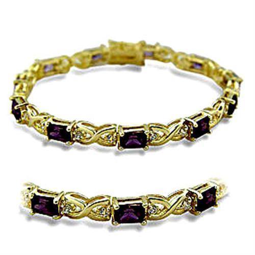 Alamode Gold Brass Bracelet with AAA Grade CZ in Amethyst - Flyclothing LLC