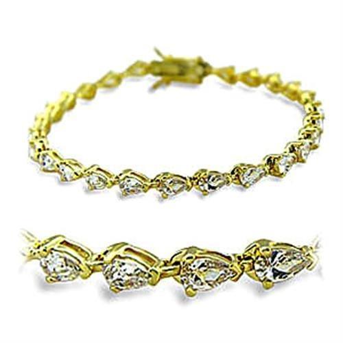 Alamode Gold Brass Bracelet with AAA Grade CZ in Clear - Flyclothing LLC