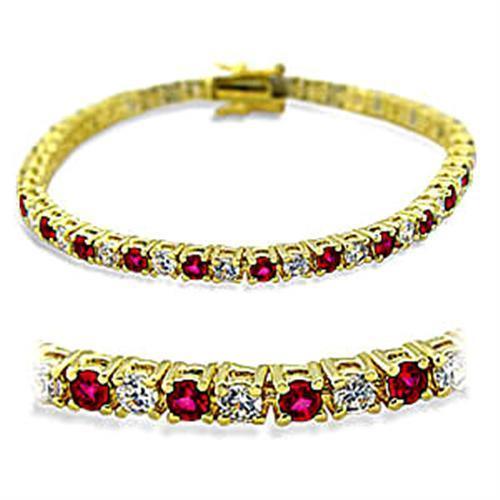 Alamode Gold Brass Bracelet with Synthetic Garnet in Ruby - Flyclothing LLC