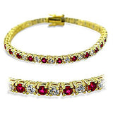 Alamode Gold Brass Bracelet with Synthetic Garnet in Ruby - Flyclothing LLC