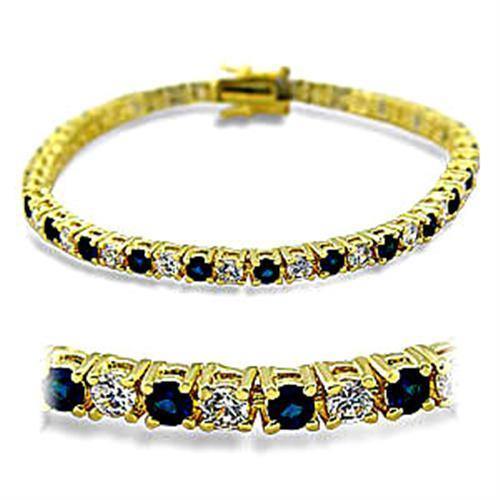 Alamode Gold Brass Bracelet with Synthetic Spinel in Sapphire - Flyclothing LLC