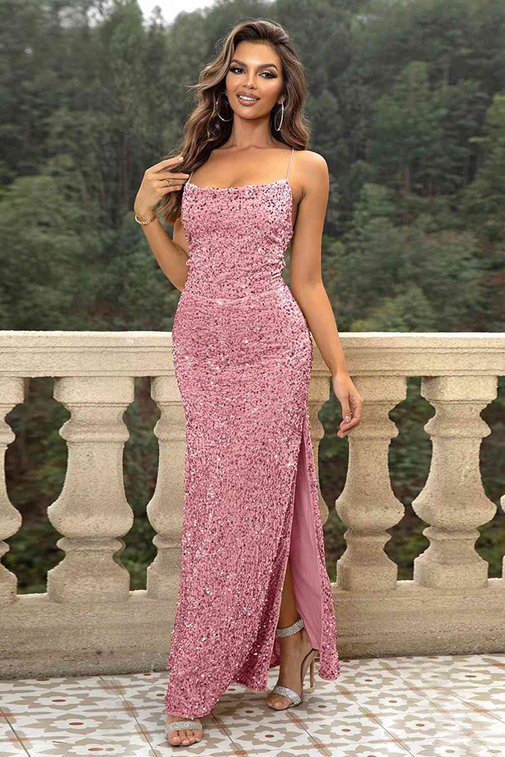 Sequin backless maxi clearance dress