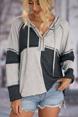 Multicolor Colorblock Ribbed Henley Hoodie - Flyclothing LLC