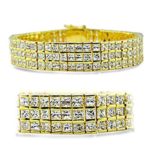 Alamode Gold Brass Bracelet with AAA Grade CZ in Clear - Flyclothing LLC