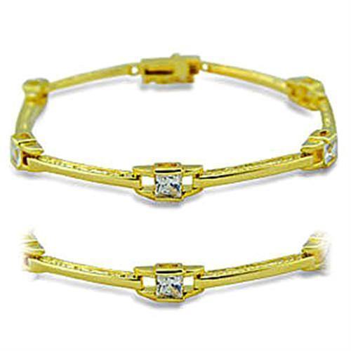 Alamode Gold Brass Bracelet with AAA Grade CZ in Clear - Flyclothing LLC