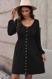 Scoop Neck Empire Waist Long Sleeve Mini Dress - Flyclothing LLC