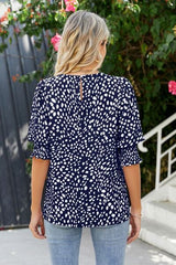 Polka Dot Round Neck Lantern Sleeve Blouse - Flyclothing LLC