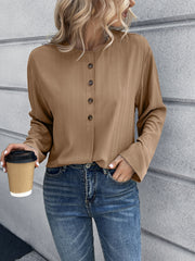 Half Button Long Sleeve Blouse - Flyclothing LLC