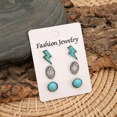 3 Piece Artificial Turquoise Stud Earrings - Flyclothing LLC