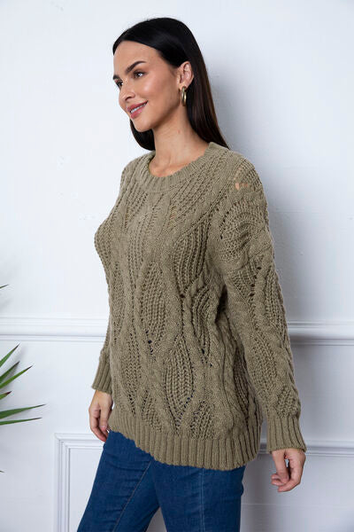 Round Neck Dropped Shoulder Sweater - Flyclothing LLC