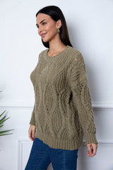 Round Neck Dropped Shoulder Sweater - Flyclothing LLC