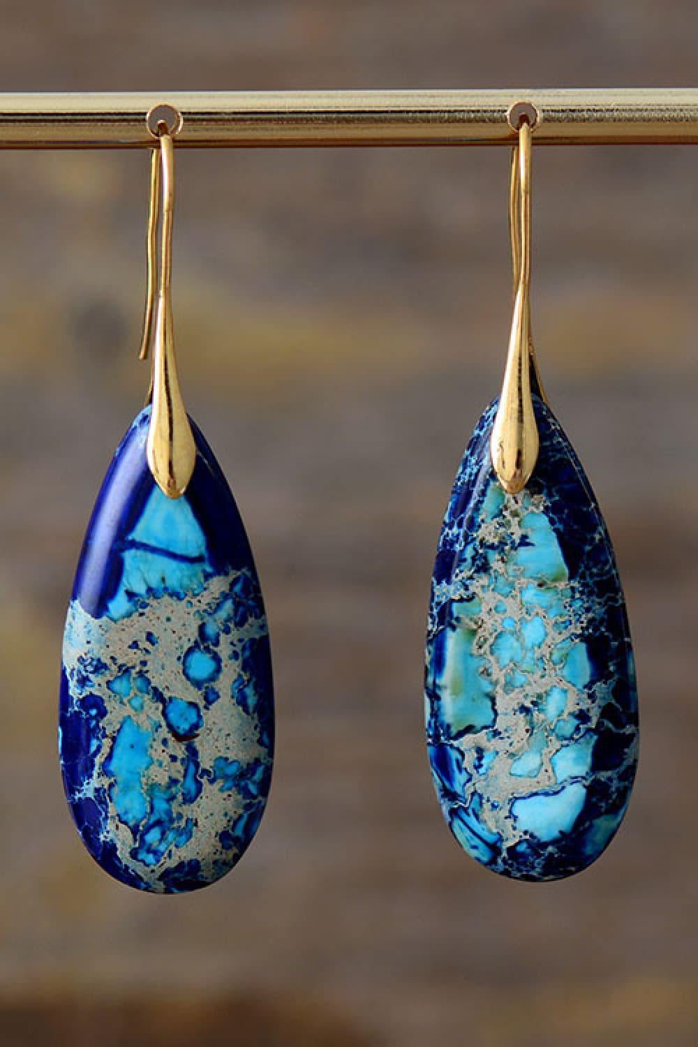 Handmade Teardrop Shape Natural Stone Dangle Earrings - Flyclothing LLC