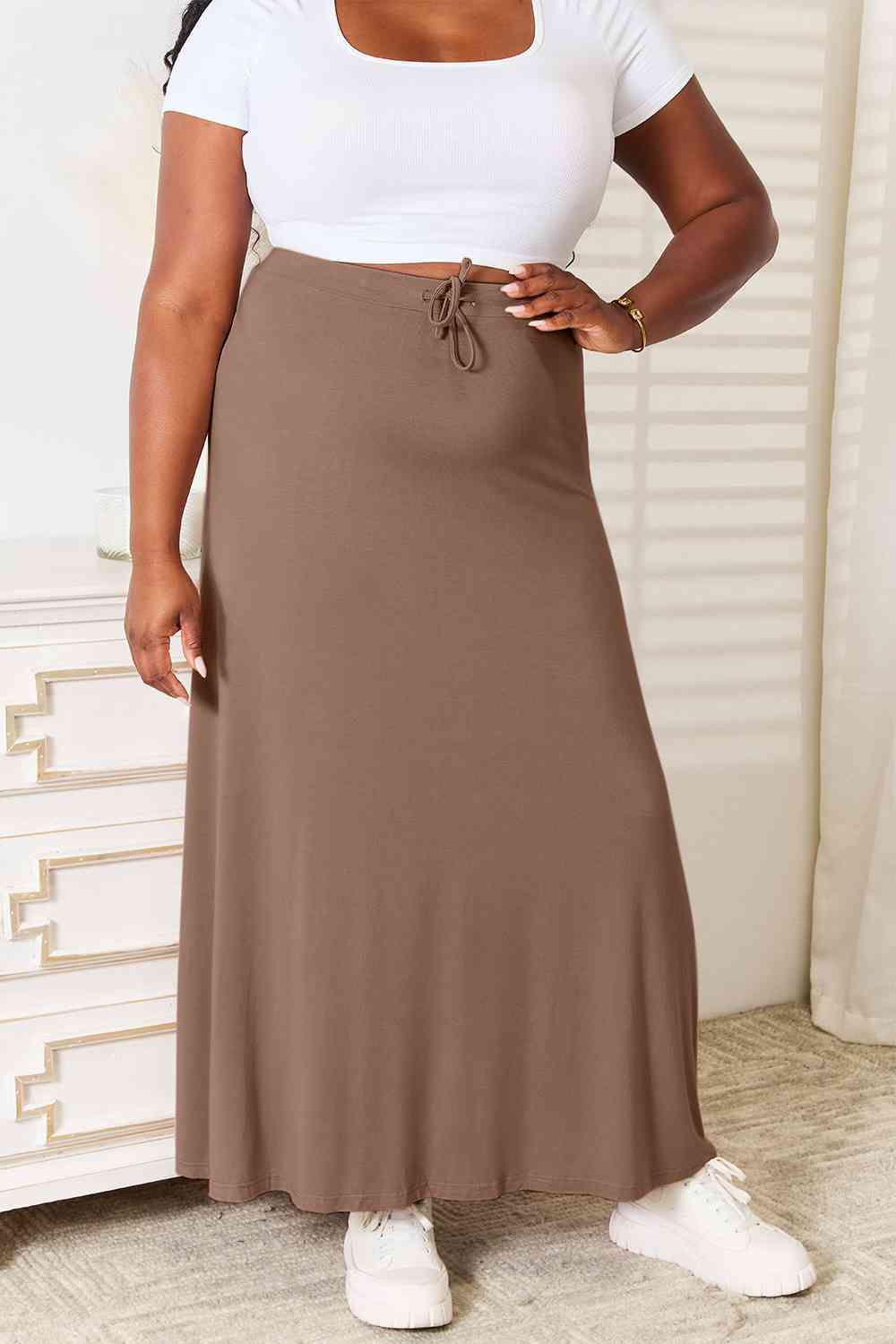 Double Take Full Size Soft Rayon Drawstring Waist Maxi Skirt Rayon - Flyclothing LLC