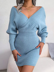 Rib-Knit Dolman Sleeve Sweater Dress - Flyclothing LLC