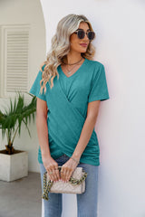 V-Neck Crisscross Short Sleeve Tee - Flyclothing LLC