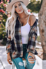 Plaid Side Slit Curved Hem Shirt - Flyclothing LLC