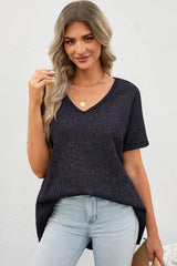 V-Neck Dropped Shoulder Tunic Top - Flyclothing LLC