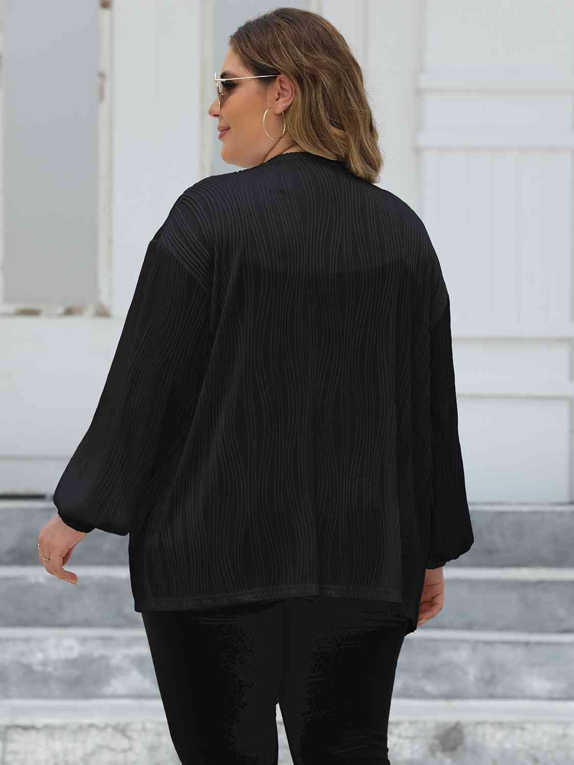 Plus Size Open Front Long Sleeve Cardigan - Flyclothing LLC