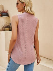 Eyelet Notched Tank - Trendsi