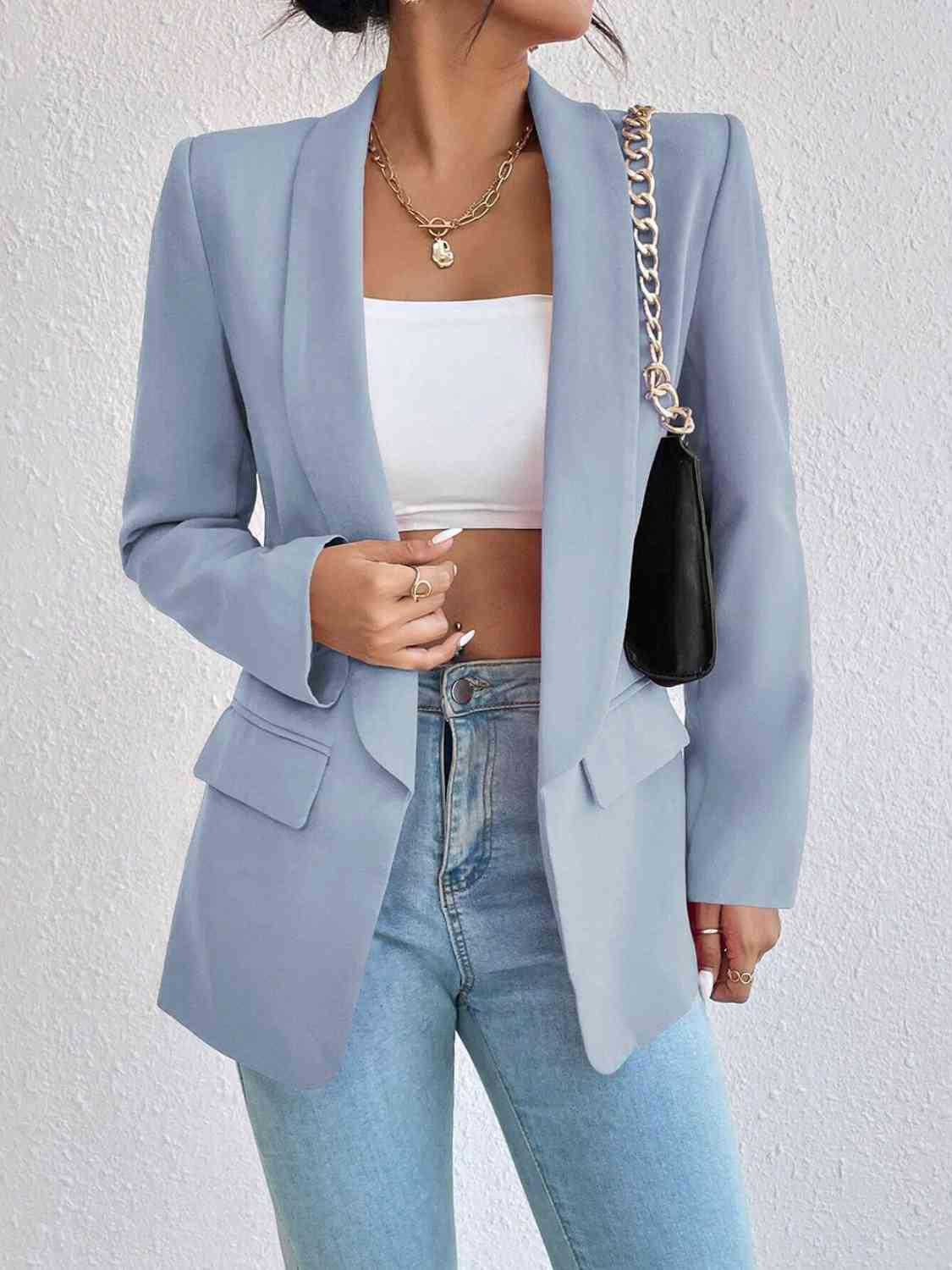 Shawl Collar Long Sleeve Blazer - Flyclothing LLC