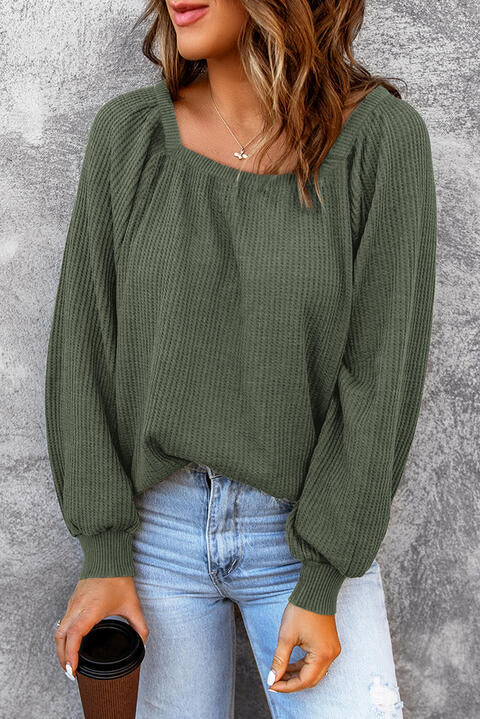 Square Neck Waffle-Knit Top - Flyclothing LLC