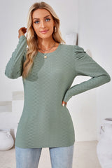 Round Neck Puff Sleeve Blouse - Flyclothing LLC