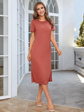 Round Neck Short Sleeve Slit Dress - Flyclothing LLC