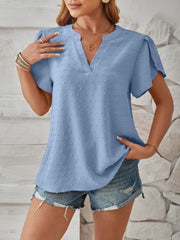 Swiss Dot Notched Petal Sleeve T-Shirt - Flyclothing LLC