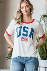 Heimish Full Size USA Contrast Trim Short Sleeve T-Shirt - Flyclothing LLC