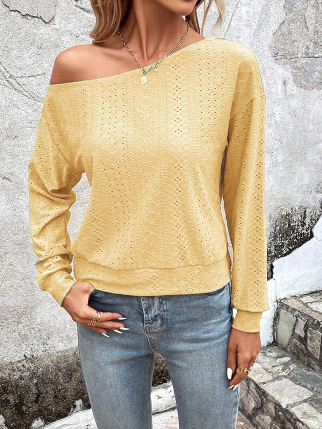 Eyelet Dropped Shoulder Blouse - Trendsi